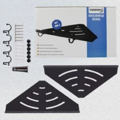 Vannons - Doucherek - Doucherek Hangend - Doucheplankje - Metaal - Set Van 2 - Zwart -Badkamerproducten Winkel 1200x1200 1777