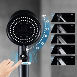 Merkloos Waterbesparende Douchekop - Handdouche - Regendouche - Met ECO STOP Knop - 5 Standen - ABS - Zwart -Badkamerproducten Winkel 1200x1200 183