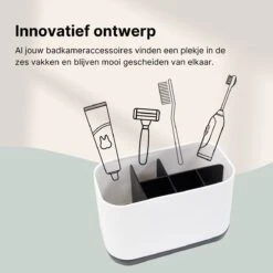 Merkloos Tandenborstelhouder Vrijstaand - Badkamer Organizer Met Lekbak - Badkamer Accessoires - 6 Sorteervakken - Tandenborstel - Wit Met Zwart -Badkamerproducten Winkel 1200x1200 1831