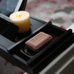 Merkloos Decopatent® Badplank - Uitschuifbaar 75 -> 110 Cm - Verstelbaar Bamboe Badrekje Voor In Bad - Boekenhouder - Tablethouder - Zwart -Badkamerproducten Winkel 1200x1200 1875