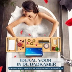 Ecowize Luxe Bamboe Badplank Voor In Bad Met Tablethouder - 100% Natuurlijk Bamboe Badrek Met Boekenhouder - Bad Plank Hout Met Nonslip Grips - Badrekje Voor Bad - Badplankje Uitschuifbaar (75cm Tot 110cm) Met Extra Zeepbakje En Body Brush -Badkamerproducten Winkel 1200x1200 1899