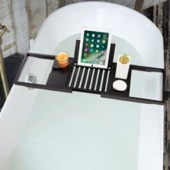 ACAZA Badrekje - Uitschuifbare Bamboe Bad Brug (Min 70 Cm - Max 105cm) - Verstelbare Plank Voor In Bad Met Tablet Houder - Zwart -Badkamerproducten Winkel 1200x1200 1913