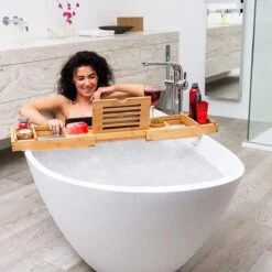 Merkloos Decopatent® Luxe Badplank - Badrekje - Uitschuifbaar 75 Tot 110 Cm - Boekenhouder - Tablethouder - Bamboe Hout Badplankje - Badrek -Badkamerproducten Winkel 1200x1200 1916