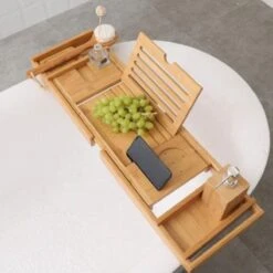 Merkloos Decopatent® Luxe Badplank - Badrekje - Uitschuifbaar 75 Tot 110 Cm - Boekenhouder - Tablethouder - Bamboe Hout Badplankje - Badrek -Badkamerproducten Winkel 1200x1200 1917