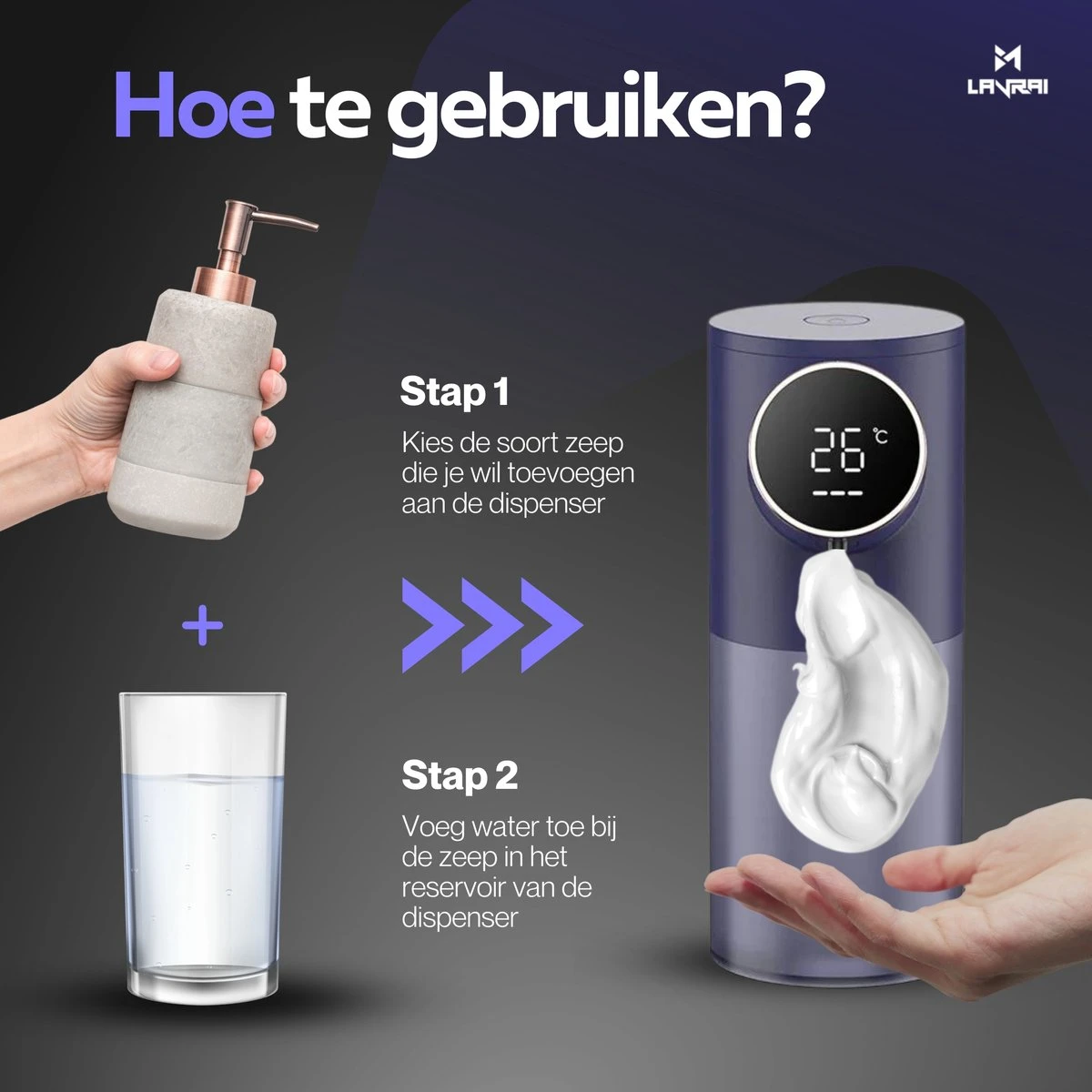 Lavrai - Automatische Zeepdispenser - Zeeppompje - Met LCD Scherm - Opldaadbaar - En Infrarood Sensor 8 Lavrai - Automatische Zeepdispenser - Zeeppompje - Met LCD Scherm - Opldaadbaar - En Infrarood Sensor - Afbeelding 6