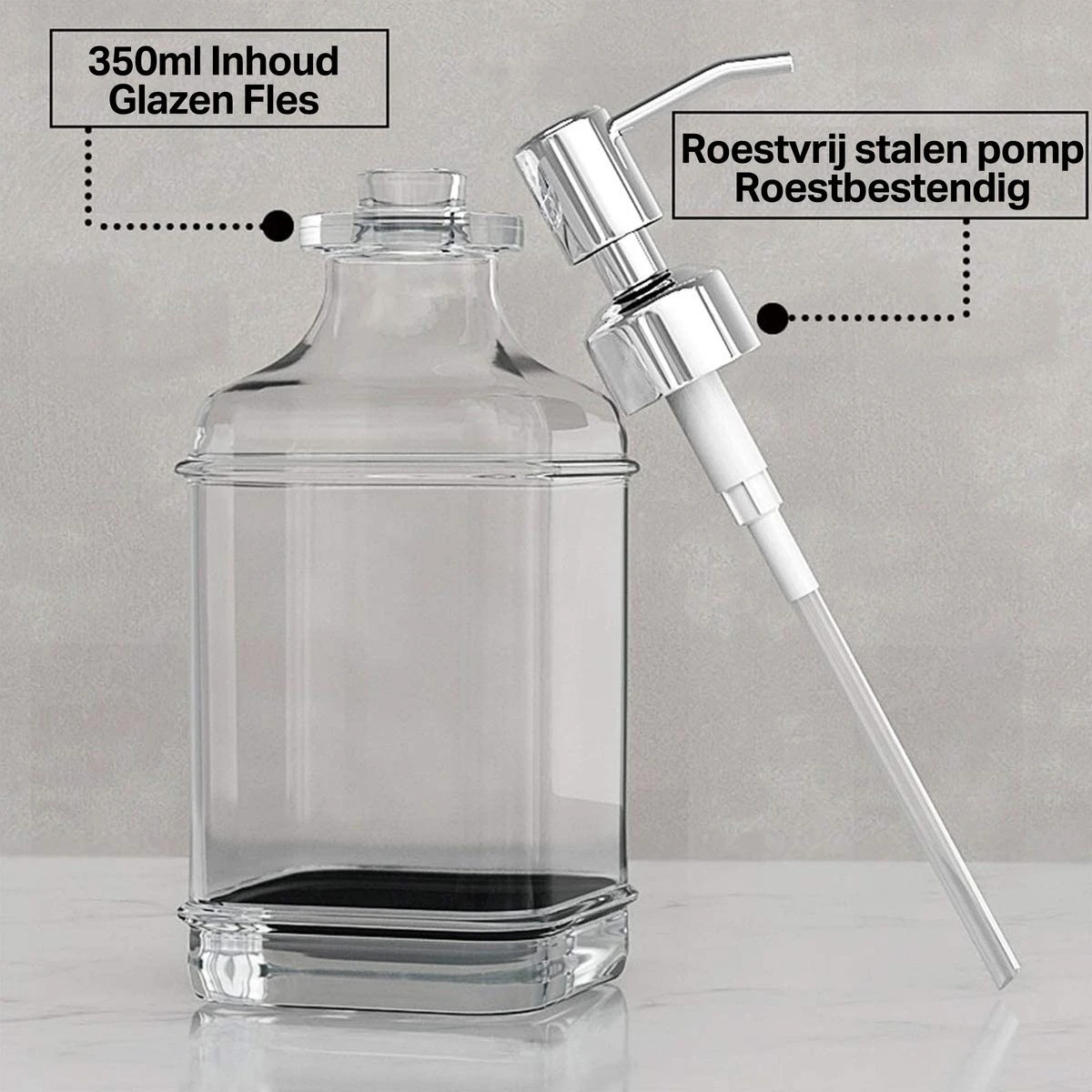Wonix® - Zeepdispenser - Zeeppompje - Transparant Glas - RVS Pompkop - Met Stickers - 350ml - 2 Stuks 10 Wonix® - Zeepdispenser - Zeeppompje - Transparant Glas - RVS Pompkop - Met Stickers - 350ml - 2 Stuks - Afbeelding 8