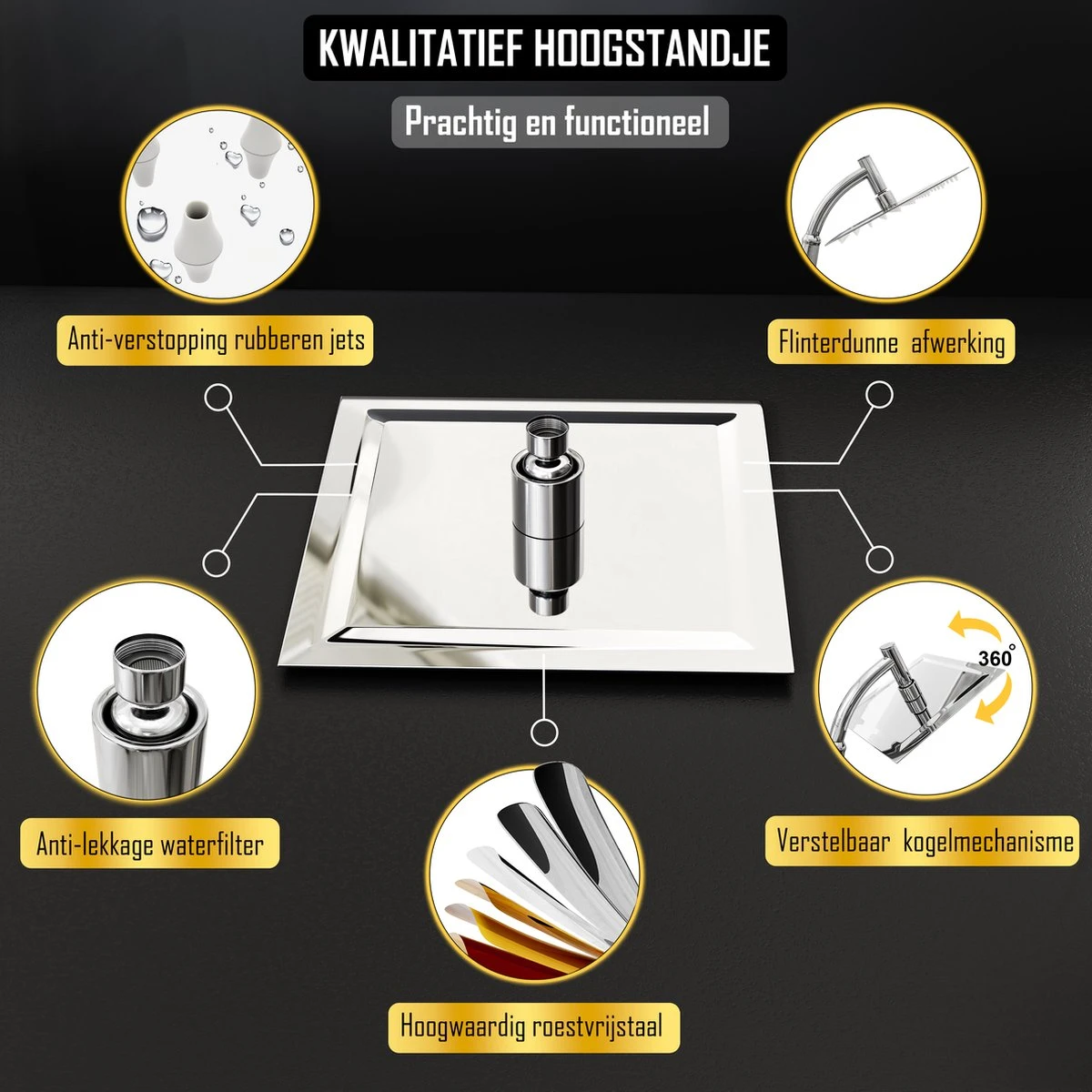 Regendouchekop Deluxe - ø 28CM - Douchekop Met Doucheslang En Douchekophouder - RVS 6 Regendouchekop Deluxe - ø 28CM - Douchekop Met Doucheslang En Douchekophouder - RVS - Afbeelding 4