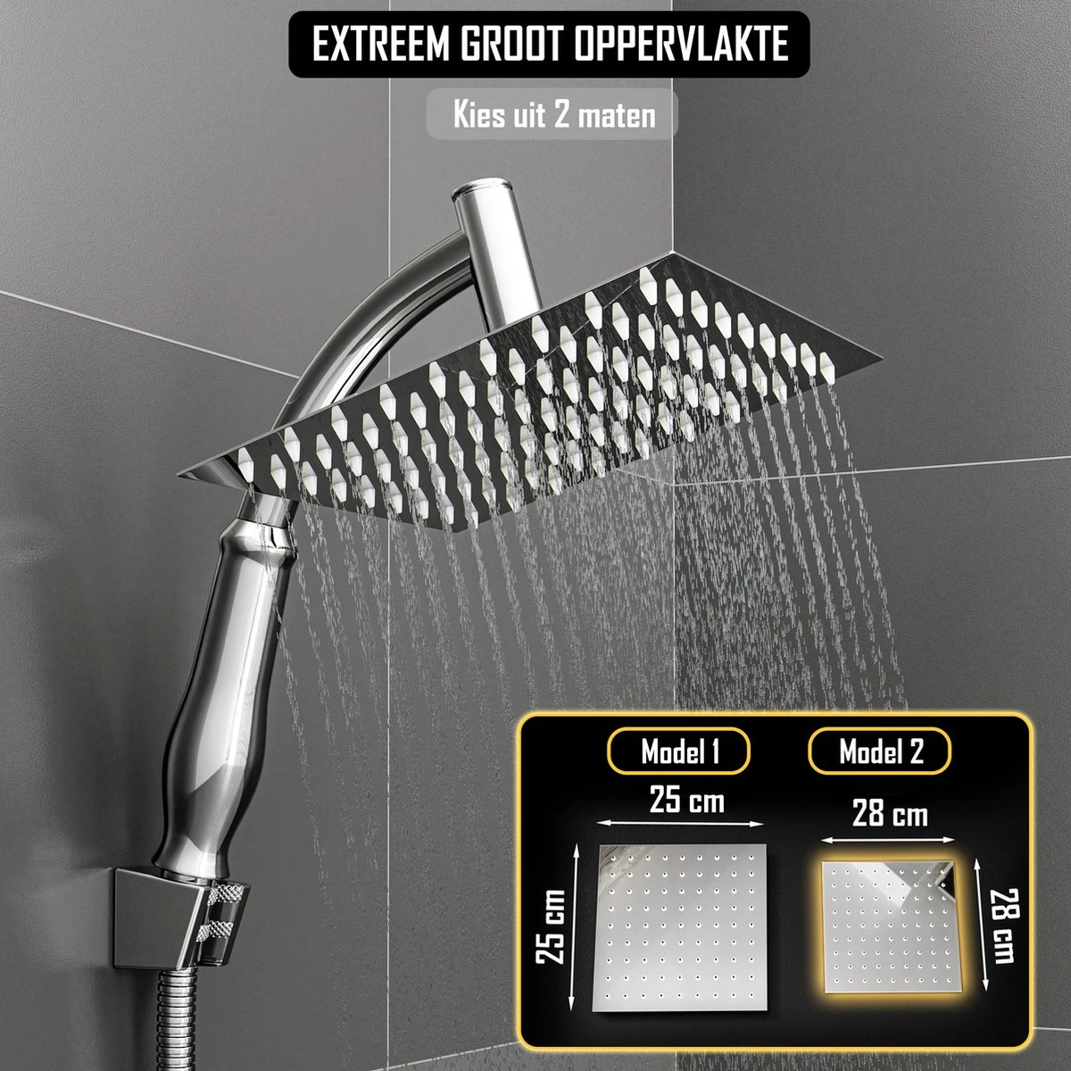 Regendouchekop Deluxe - ø 28CM - Douchekop Met Doucheslang En Douchekophouder - RVS 9 Regendouchekop Deluxe - ø 28CM - Douchekop Met Doucheslang En Douchekophouder - RVS - Afbeelding 7