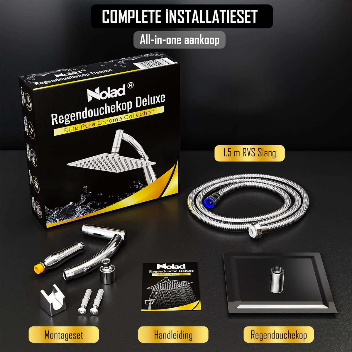 Regendouchekop Deluxe - ø 28CM - Douchekop Met Doucheslang En Douchekophouder - RVS 10 Regendouchekop Deluxe - ø 28CM - Douchekop Met Doucheslang En Douchekophouder - RVS - Afbeelding 8