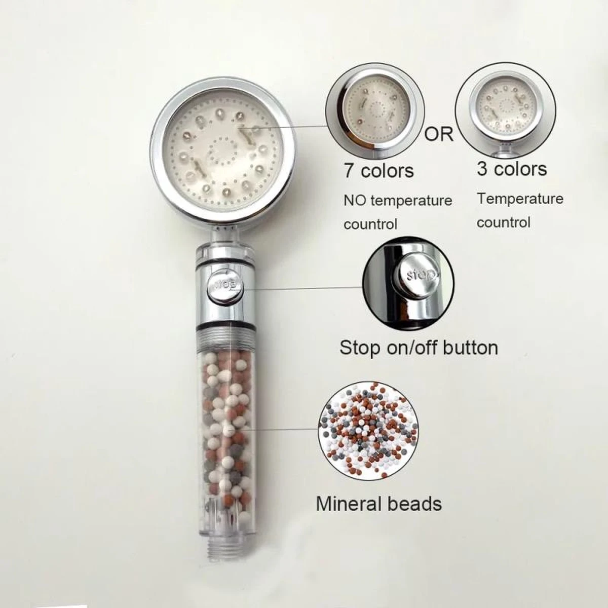 Iridescent Douchekop LED Verlichting – Waterbesparende Douchekop – Hoge Druk Transparant 7 Iridescent Douchekop LED Verlichting – Waterbesparende Douchekop – Hoge Druk Transparant - Afbeelding 5