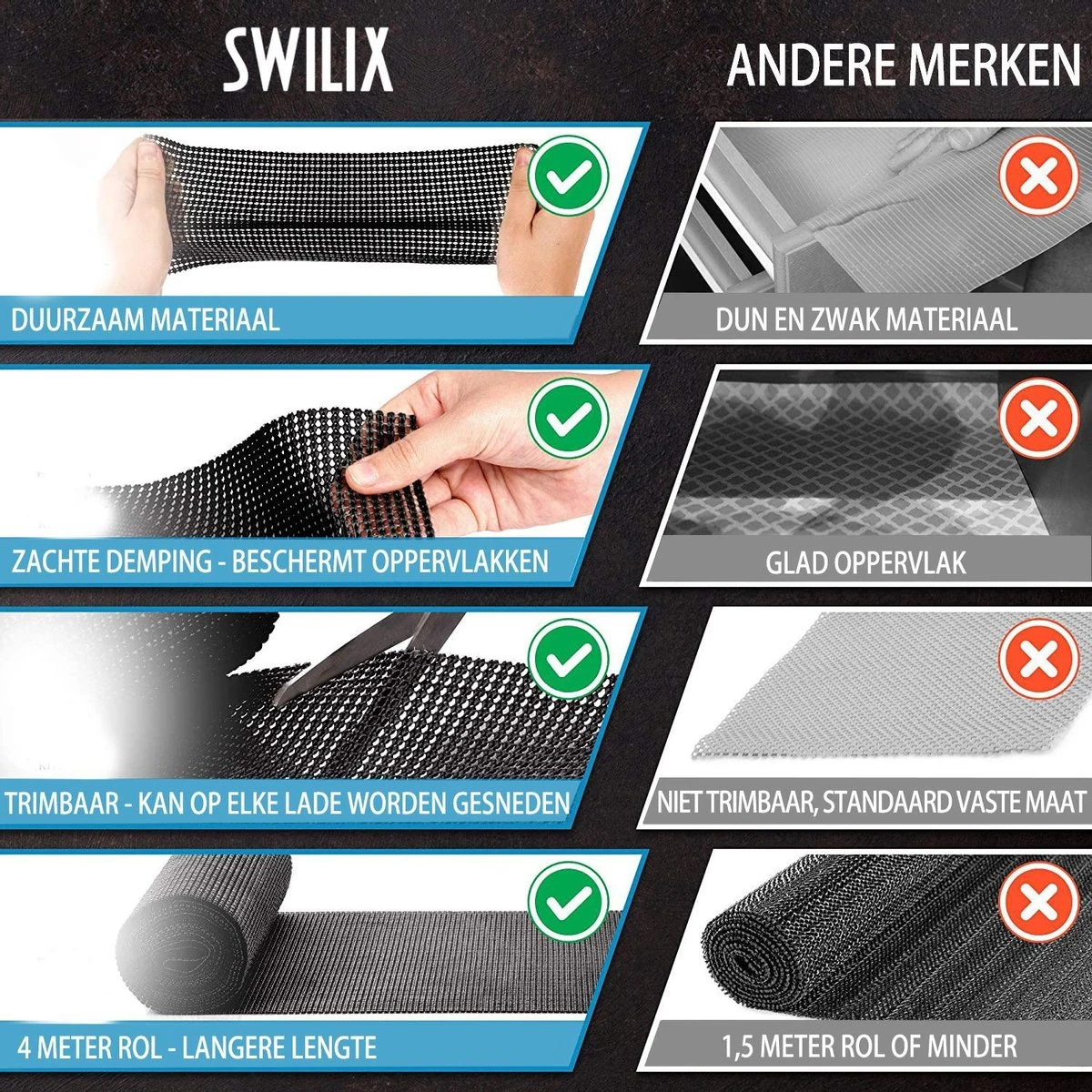 SWILIX ® Antislipmat Voor Kasten En Lades, Douchemat - Badkamermat - Badmat, Dienblad, Vloer - 4 Meter Rol - Anti Slip Mat - 400 X 30 Cm - Zwart 5 SWILIX ® Antislipmat Voor Kasten En Lades, Douchemat - Badkamermat - Badmat, Dienblad, Vloer - 4 Meter Rol - Anti Slip Mat - 400 X 30 Cm - Zwart - Afbeelding 3