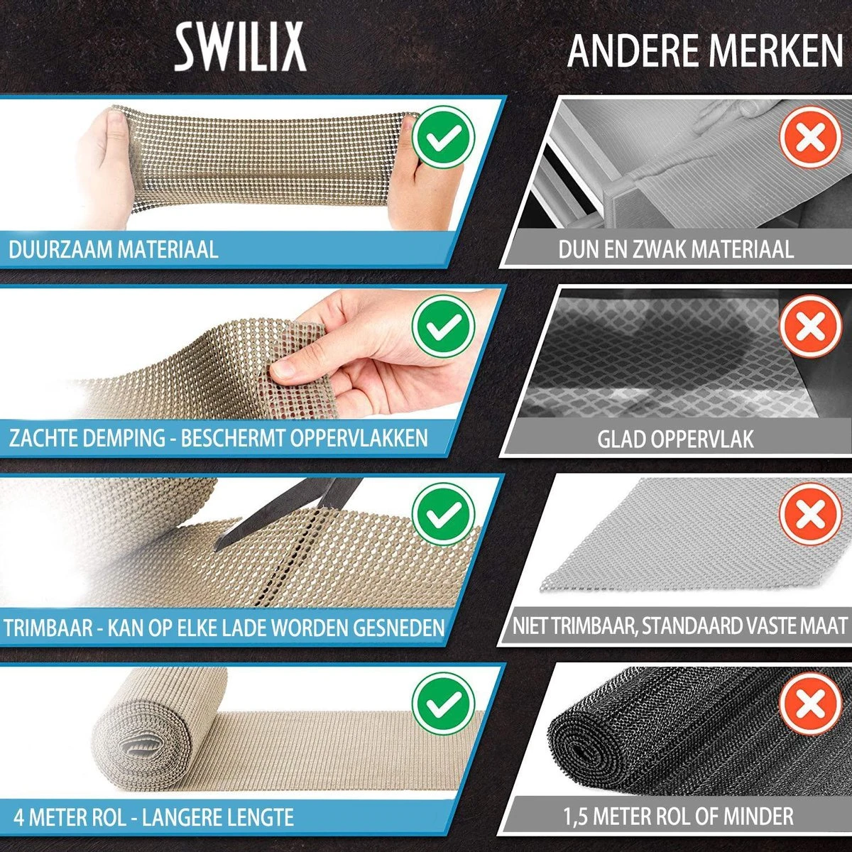 SWILIX ® Antislipmat Voor Kasten En Lades, Douchemat - Badkamermat - Badmat, Dienblad, Vloer - 4 Meter Rol - Anti Slip Mat - 400 X 30 Cm - Beige 10 SWILIX ® Antislipmat Voor Kasten En Lades, Douchemat - Badkamermat - Badmat, Dienblad, Vloer - 4 Meter Rol - Anti Slip Mat - 400 X 30 Cm - Beige - Afbeelding 8