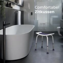 Sanicraft® Douchekruk - In Hoogte Verstelbaar - Douchekrukje - Roestvrij - 150kg Draagkracht - Comfortabel Zitkussen - Inclusief Douchekophouder, Handgrepen, Anti Slip Poten -Badkamerproducten Winkel 1200x1200 2285