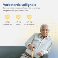 Safe Age® Douchestoel Met Afneembare Rugleuning En Armleuning – Anti Slip - Verstelbare Hoogte - Douchekruk -Badkamerproducten Winkel 1200x1200 2318