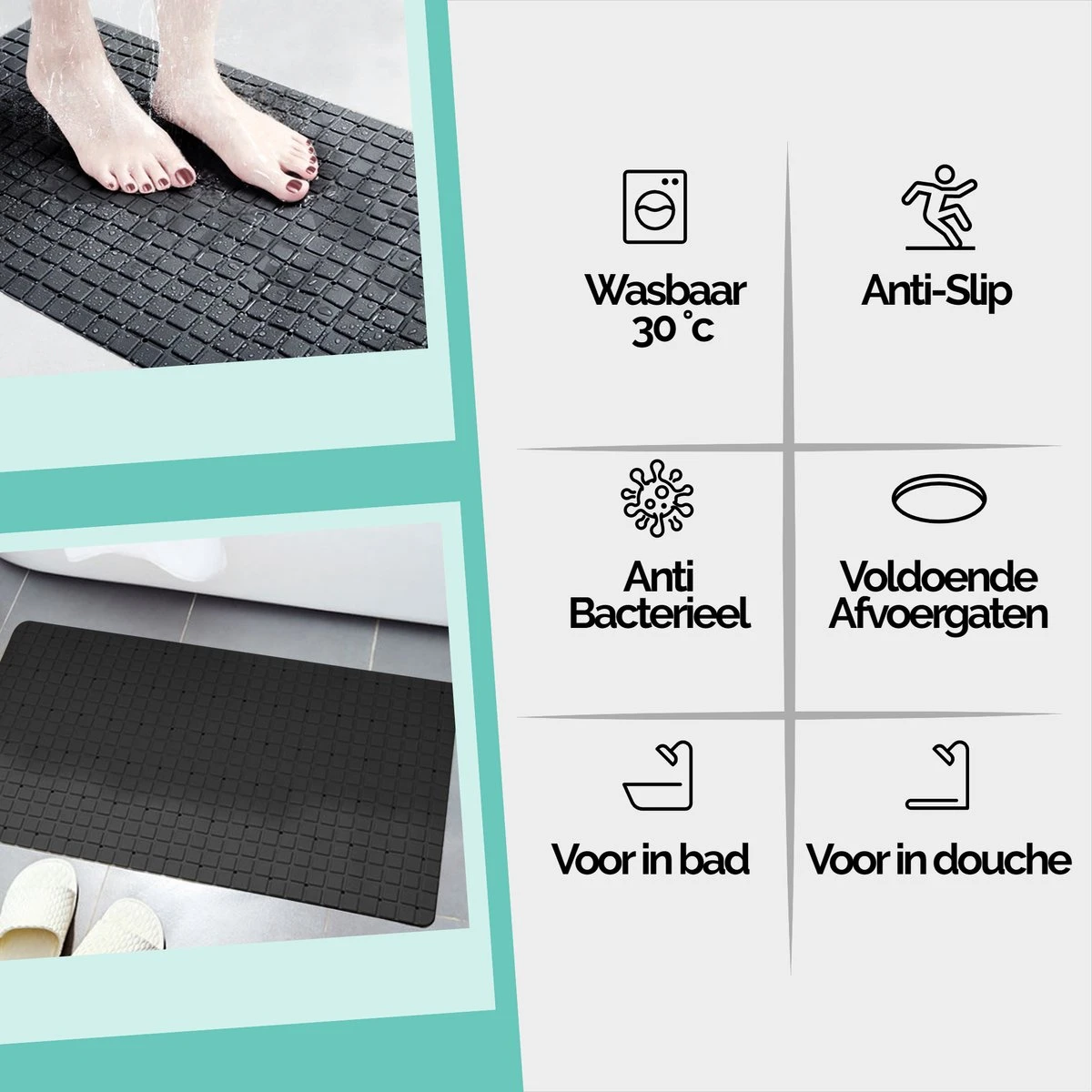 The Original - Douchemat Antislip - Zwart - 70x40cm - Antislipmat Badmat Voor Bad & Douche - Anti Slip Mat Met Zuignappen 6 The Original - Douchemat Antislip - Zwart - 70x40cm - Antislipmat Badmat Voor Bad & Douche - Anti Slip Mat Met Zuignappen - Afbeelding 4