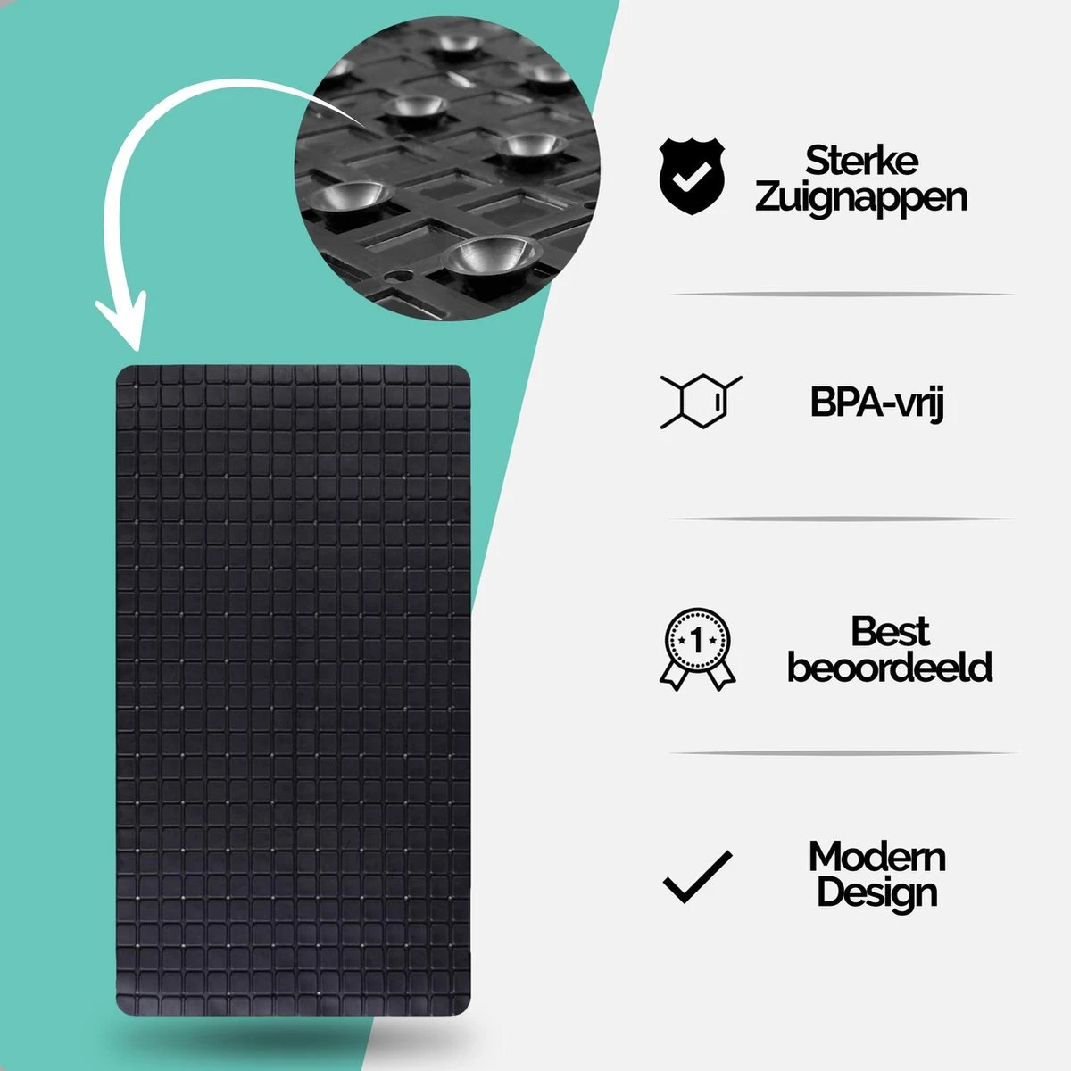 The Original - Douchemat Antislip - Zwart - 70x40cm - Antislipmat Badmat Voor Bad & Douche - Anti Slip Mat Met Zuignappen 11 The Original - Douchemat Antislip - Zwart - 70x40cm - Antislipmat Badmat Voor Bad & Douche - Anti Slip Mat Met Zuignappen - Afbeelding 9