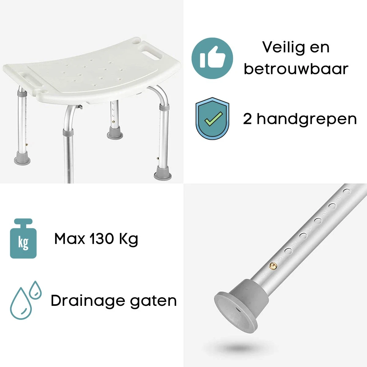Life&Home Douchekruk - 6 Hoogtes - Douchestoel - Handgrepen - Max 130 Kg - Douchekophouder 4 Life&Home Douchekruk - 6 Hoogtes - Douchestoel - Handgrepen - Max 130 Kg - Douchekophouder - Afbeelding 2