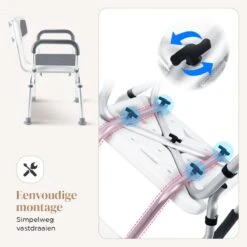 BY JRM Douchestoel En Douchekruk Met Afneembare Rugleuning En Armleuning – 30 Dagen Uitproberen - Anti Slip – Verstelbare Hoogte - Douchekrukje - Grijs -Badkamerproducten Winkel 1200x1200 2410