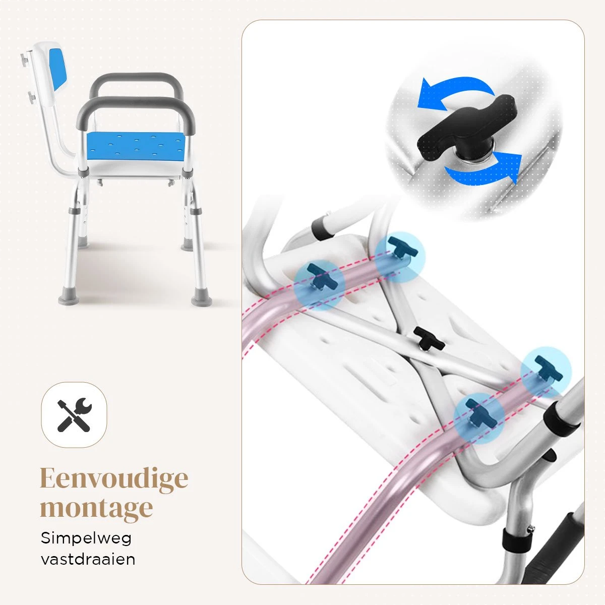 BY JRM Douchestoel En Douchekruk Met Afneembare Rugleuning En Armleuning – 30 Dagen Uitproberen -anti Slip – Verstelbare Hoogte - Douchekrukje - Blauw 6 BY JRM Douchestoel En Douchekruk Met Afneembare Rugleuning En Armleuning – 30 Dagen Uitproberen -anti Slip – Verstelbare Hoogte - Douchekrukje - Blauw - Afbeelding 4
