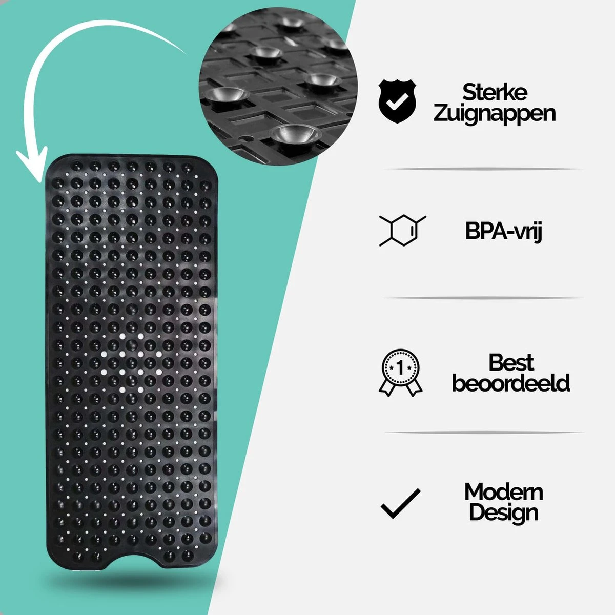 The Original - Badmat Antislip - Zwart - 100x40cm - Antislipmat Douchemat Voor Bad & Douche - Anti Slip Mat Met Zuignappen 12 The Original - Badmat Antislip - Zwart - 100x40cm - Antislipmat Douchemat Voor Bad & Douche - Anti Slip Mat Met Zuignappen - Afbeelding 10