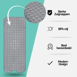 The Original - Badmat Antislip - Grijs - 100x40cm - Antislipmat Douchemat Voor Bad & Douche - Anti Slip Mat Met Zuignappen -Badkamerproducten Winkel 1200x1200 2578