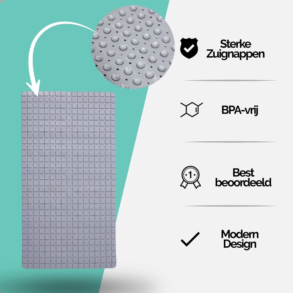 The Original - Douchemat Antislip - Grijs - 70x40cm - Antislipmat Badmat Voor Bad & Douche - Anti Slip Mat Met Zuignappen 9 The Original - Douchemat Antislip - Grijs - 70x40cm - Antislipmat Badmat Voor Bad & Douche - Anti Slip Mat Met Zuignappen - Afbeelding 7