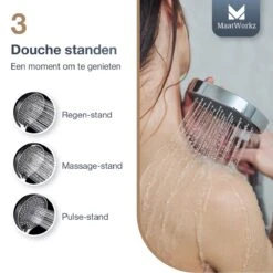 MaatWorkz - Waterbesparende Douchekop + Douchetimer - Handdouche - Hoge Druk - Luxe Design - Regendouche - ø 13 CM - 3 Standen - Chrome -Badkamerproducten Winkel 1200x1200 260