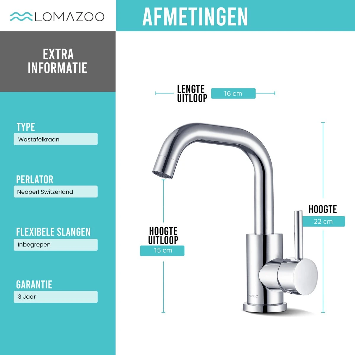 LOMAZOO Wastafelkraan Rosely - Badkamerkraan - Mengkraan Wastafel - Chroom 4 LOMAZOO Wastafelkraan Rosely - Badkamerkraan - Mengkraan Wastafel - Chroom - Afbeelding 2