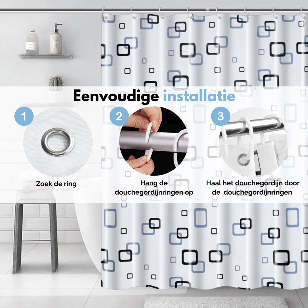 VAIVE Douchegordijn Blauw 180x200 - Anti Schimmel - Douchegordijnen - Ringen 5 VAIVE Douchegordijn Blauw 180x200 - Anti Schimmel - Douchegordijnen - Ringen - Afbeelding 3