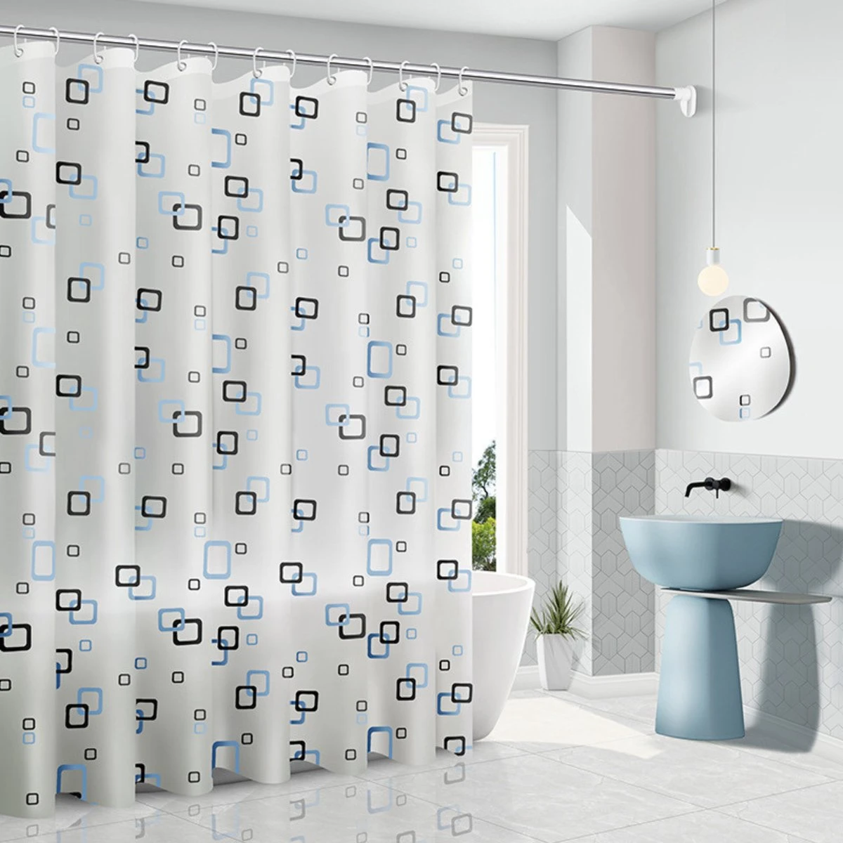 VAIVE Douchegordijn Blauw 180x200 - Anti Schimmel - Douchegordijnen - Ringen 7 VAIVE Douchegordijn Blauw 180x200 - Anti Schimmel - Douchegordijnen - Ringen - Afbeelding 5