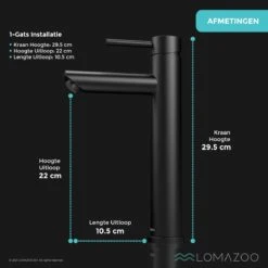 LOMAZOO Wastafelkraan Zwart Ceres - Badkamerkraan - Wastafel Kraan - Mengkraan Wastafel - Hoge Uitloop -Badkamerproducten Winkel 1200x1200 2735