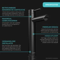 LOMAZOO Wastafelkraan Zwart Ceres - Badkamerkraan - Wastafel Kraan - Mengkraan Wastafel - Hoge Uitloop -Badkamerproducten Winkel 1200x1200 2736