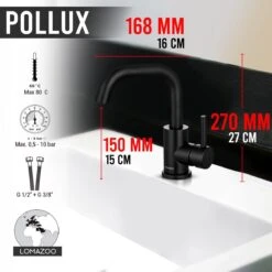 LOMAZOO Wastafelkraan Zwart Pollux - Zwarte Wastafelkraan - Badkamerkraan Zwart - Zwarte Badkamerkraan -Badkamerproducten Winkel 1200x1200 2771