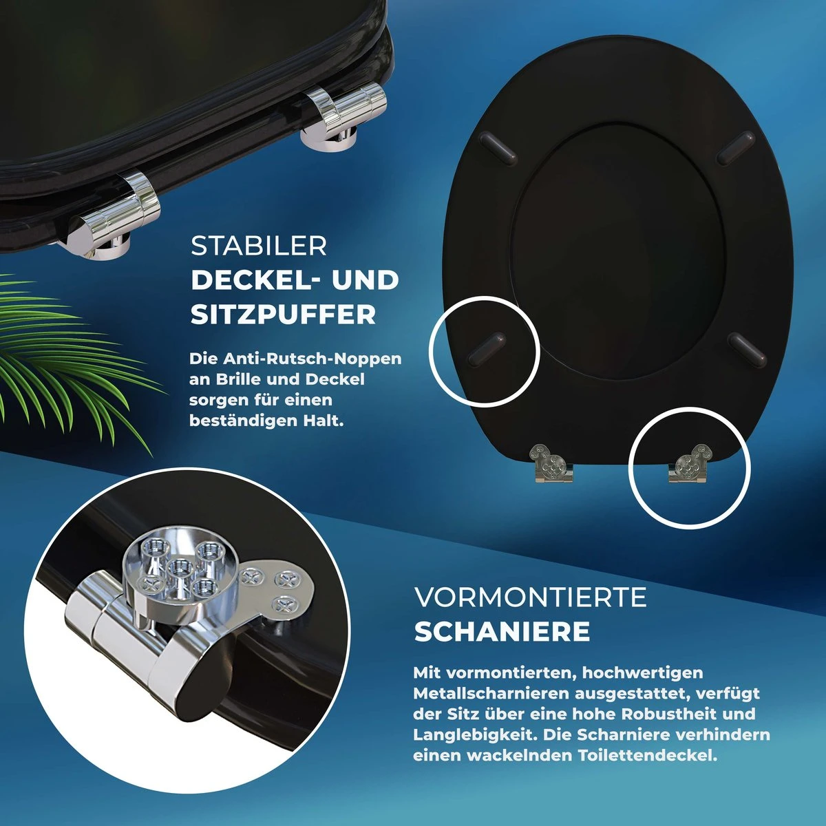 Casaria Wc-bril Met Deksel Sluitingsmechanisme Toiletzitting MDF Zwart 7 Casaria Wc-bril Met Deksel Sluitingsmechanisme Toiletzitting MDF Zwart - Afbeelding 5