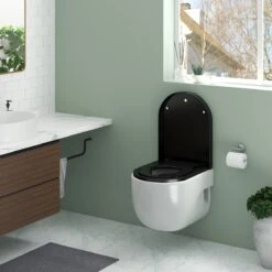 Kamyra® Antibacteriële Toiletbril Met Verkleiner & Softclose - Voor Volwassenen/Kinderen - Toiletbrillen, WC Bril, Brillen, Toiletzitting - D-Vorm - 45.4x36.1 Cm - Zwart -Badkamerproducten Winkel 1200x1200 2930