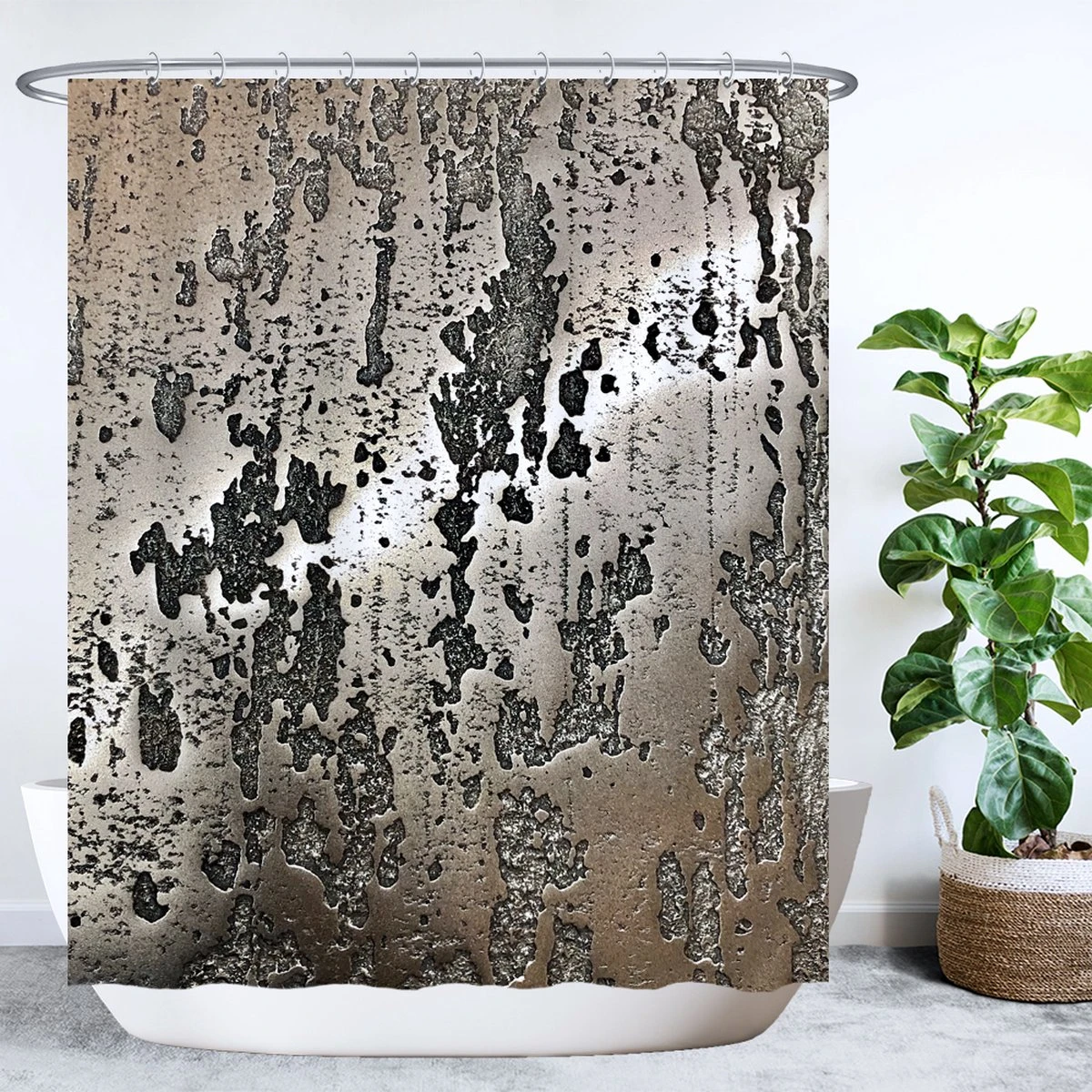 Ulticool Douchegordijn - Staal Metaal Structuur Industrieel - 180 X 200 Cm - Met 12 Ringen - Bruin Beige 3 Ulticool Douchegordijn - Staal Metaal Structuur Industrieel - 180 X 200 Cm - Met 12 Ringen - Bruin Beige