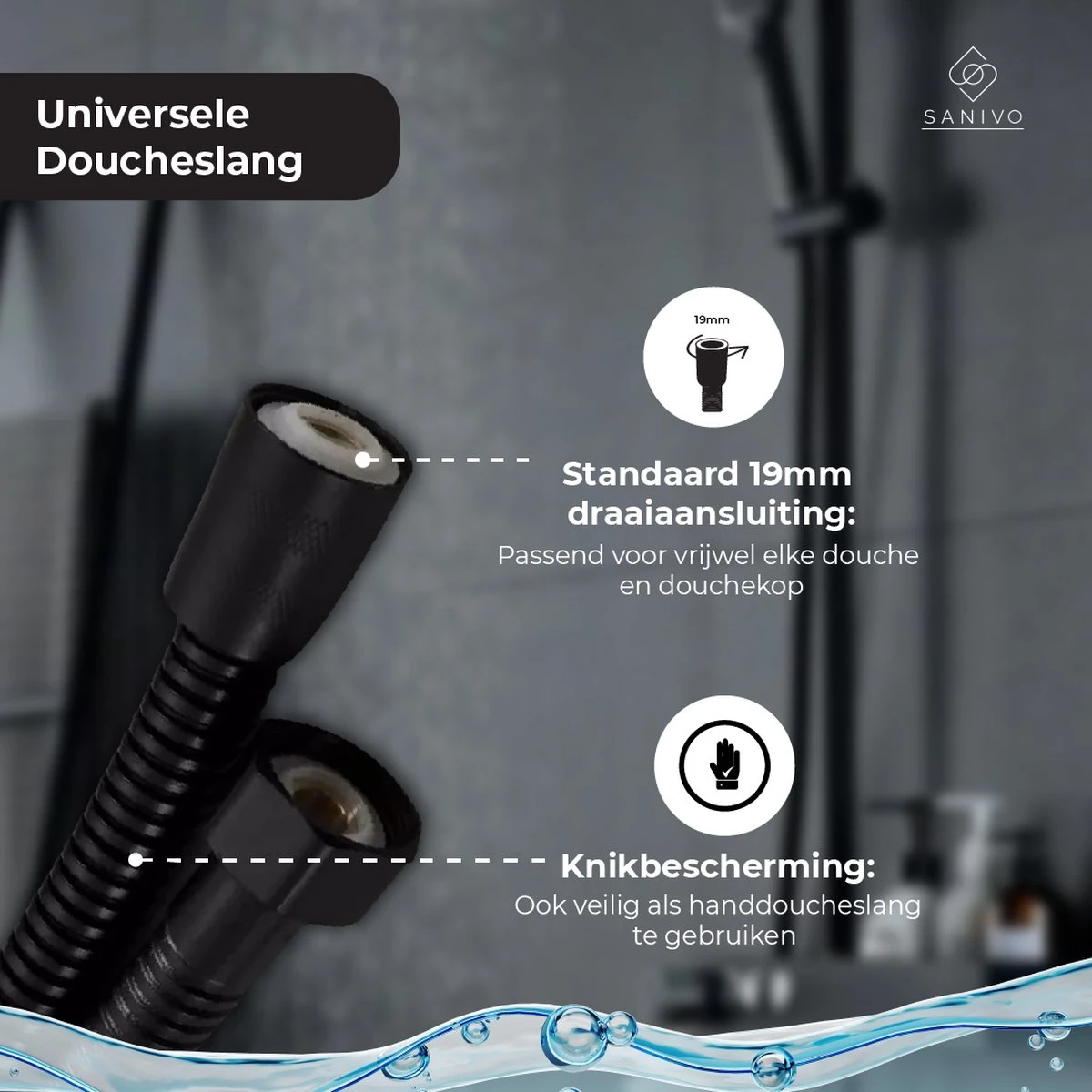 Doucheslang 150 Cm Chroom Zwart – Metaal – Anti-knik – Draaiaansluiting 4 Doucheslang 150 Cm Chroom Zwart – Metaal – Anti-knik – Draaiaansluiting - Afbeelding 2