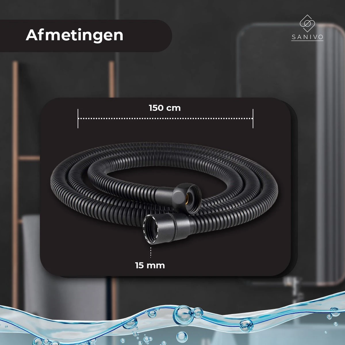 Doucheslang 150 Cm Chroom Zwart – Metaal – Anti-knik – Draaiaansluiting 7 Doucheslang 150 Cm Chroom Zwart – Metaal – Anti-knik – Draaiaansluiting - Afbeelding 5