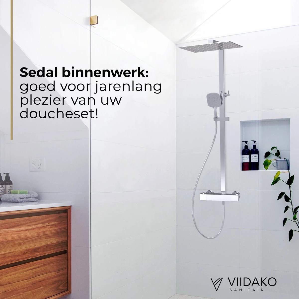 Viidako Kimii Doucheset Opbouw Compleet – Chroom – Vierkant - Sedal Binnenwerk -Thermostaatkraan – Zeer Goede Kwaliteit – RVS, ABS En Messing – Design 5 Viidako Kimii Doucheset Opbouw Compleet – Chroom – Vierkant - Sedal Binnenwerk -Thermostaatkraan – Zeer Goede Kwaliteit – RVS, ABS En Messing – Design - Afbeelding 3