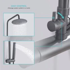 LOMAZOO Regendouche Met Thermostaatkraan - Douche Badkamer - Gun Metal / Antraciet [LYNN] -Badkamerproducten Winkel 1200x1200 590