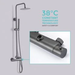 LOMAZOO Regendouche Met Thermostaatkraan - Douche Badkamer - Gun Metal / Antraciet [LYNN] -Badkamerproducten Winkel 1200x1200 591