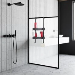 SIAFOSS Doucherek Zonder Boren Doucherek Hangend - 100% Stevig - 100% RVS - Hangend Badkamerrekje - Doucherek Aan Douchewand - Badkamer Accessoires - RVS Zwart - 2 Laags - Douchemand -Badkamerproducten Winkel 1200x1200 658