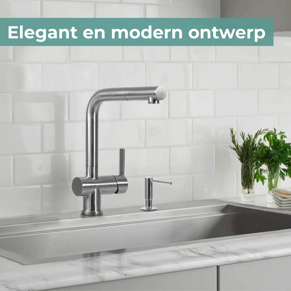 Mizzo Zeepdispenser 300ML - Zeeppompje - Inbouw Keukenblad - Chroom 4 Mizzo Zeepdispenser 300ML - Zeeppompje - Inbouw Keukenblad - Chroom - Afbeelding 2