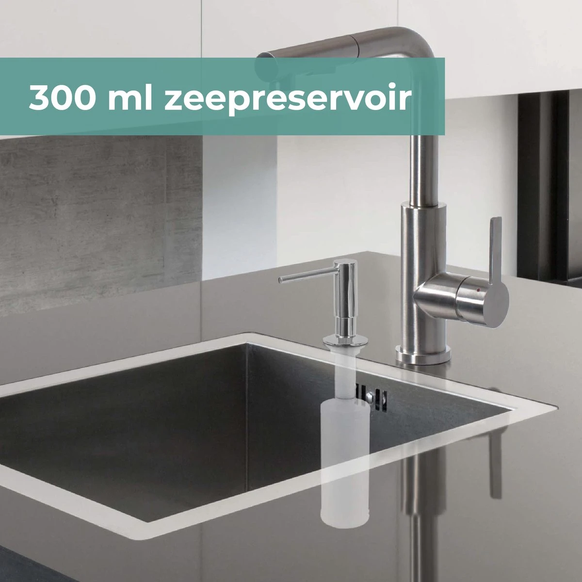 Mizzo Zeepdispenser 300ML - Zeeppompje - Inbouw Keukenblad - Chroom 9 Mizzo Zeepdispenser 300ML - Zeeppompje - Inbouw Keukenblad - Chroom - Afbeelding 7