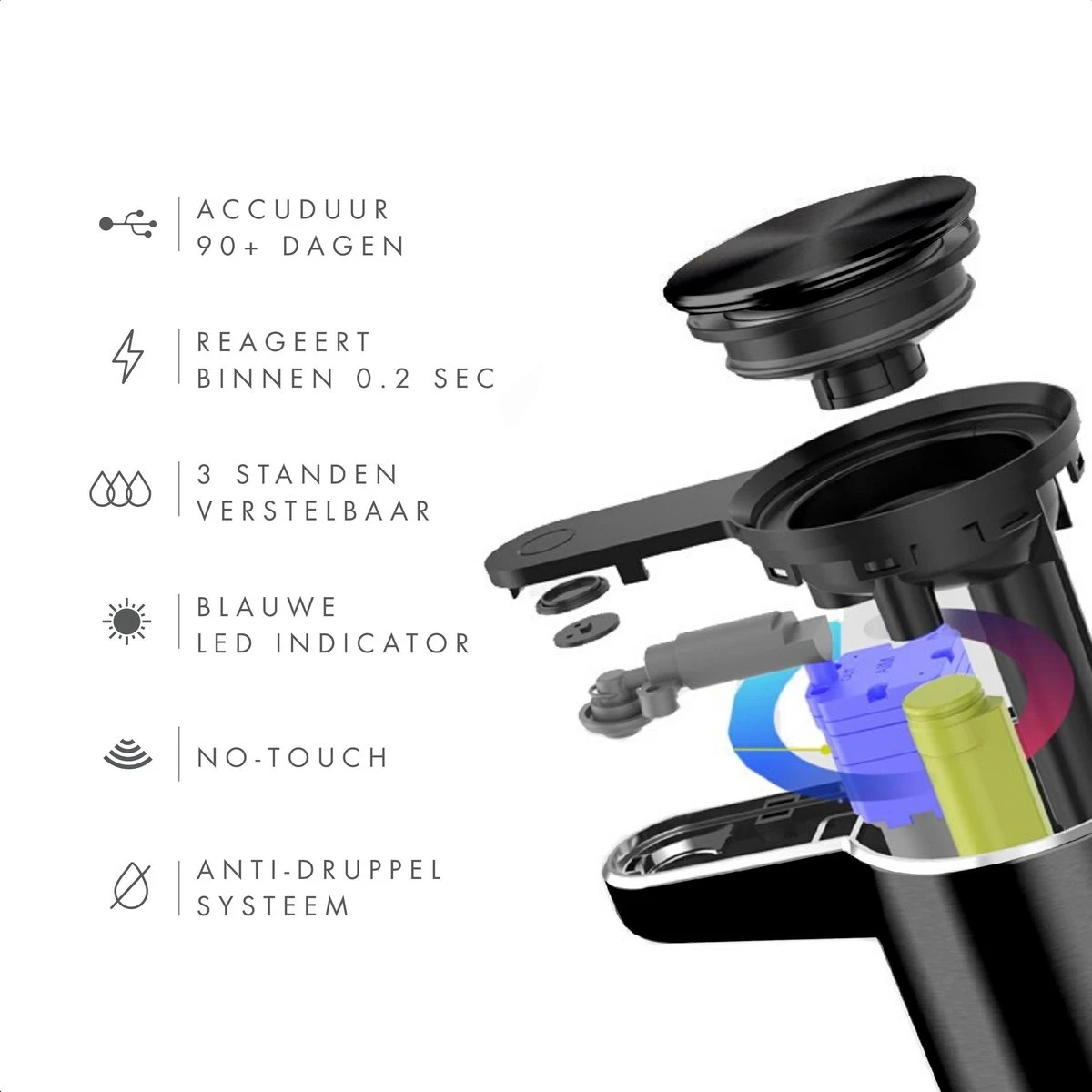 101Products Automatische Zeepdispenser - USB Oplaadbaar - Zeepdispenser Met Sensor - Zeeppompje - Zwart 6 101Products Automatische Zeepdispenser - USB Oplaadbaar - Zeepdispenser Met Sensor - Zeeppompje - Zwart - Afbeelding 4