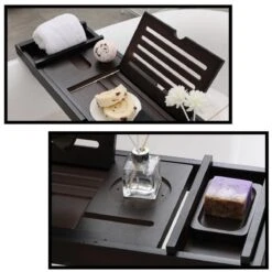 Merkloos Decopatent® Badplank - Uitschuifbaar 75 -> 110 Cm - Verstelbaar Bamboe Badrekje Voor In Bad - Boekenhouder - Tablethouder - Bruin -Badkamerproducten Winkel 1200x1200 757