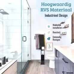 Mmoods Toiletbutler Zwart - WC Borstel Met Toiletrolhouder Vrijstaand - Toiletborstel Siliconen Industrieel Design Mmoods - Reserverolhouder Zonder Boren Staand Met Plankje RVS -Badkamerproducten Winkel 1200x1200 824