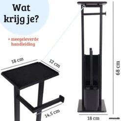 Mmoods Toiletbutler Zwart - WC Borstel Met Toiletrolhouder Vrijstaand - Toiletborstel Siliconen Industrieel Design Mmoods - Reserverolhouder Zonder Boren Staand Met Plankje RVS -Badkamerproducten Winkel 1200x1200 825