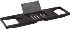 ACAZA Badrekje - Uitschuifbare Bamboe Bad Brug (Min 70 Cm - Max 105cm) - Verstelbare Plank Voor In Bad Met Tablet Houder - Zwart