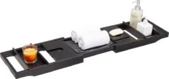 ACAZA Badrekje - Uitschuifbare Bamboe Bad Brug (Min 75 Cm - Max 109cm) - Verstelbare Plank Voor In Bad Met Tablet Houder - Zwart -Badkamerproducten Winkel 1200x565